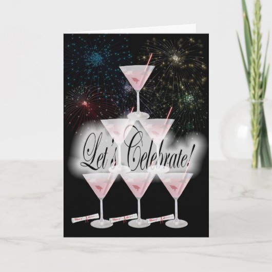 Stacked Pink Martini Grad Invitation Einladung (Vorderseite)