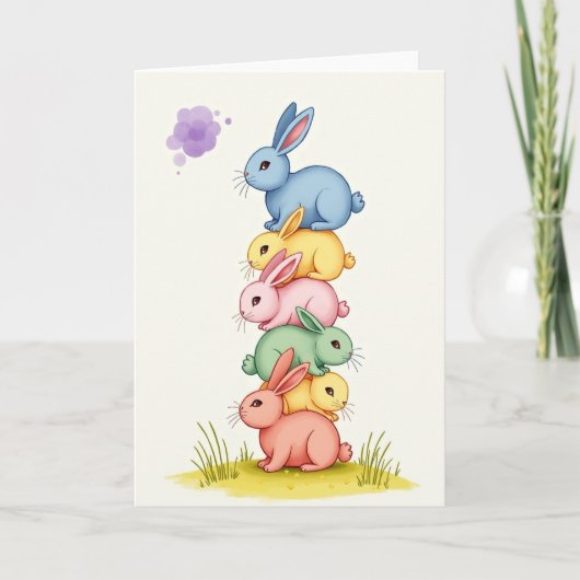 Stacked Rabbit Friends Cute Art Card Karte (Vorderseite)