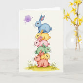 Stacked Rabbit Friends Cute Art Card Karte (Gelbe Blume)