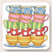 Stacked Teacups Teatime Illustration Getränkeuntersetzer (Vorderseite)