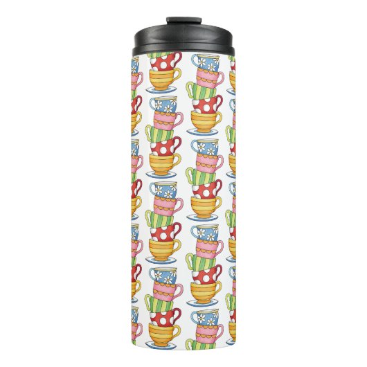 Stacked Teacups Teatime Illustration Thermosbecher (Vorderseite)
