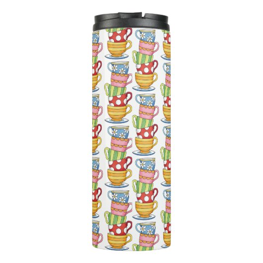 Stacked Teacups Teatime Illustration Thermosbecher (Rückseite)