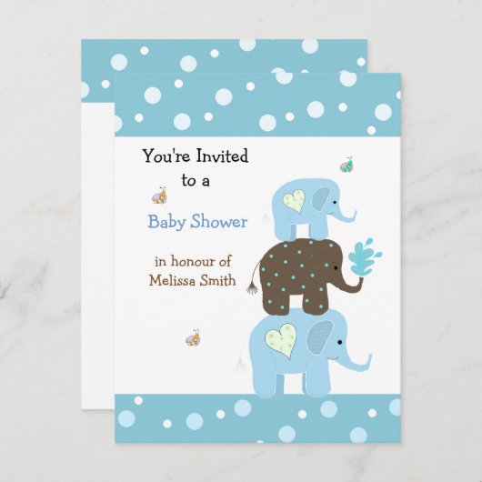 Stacking Elephants Babydusche Einladung (Vorne/Hinten)