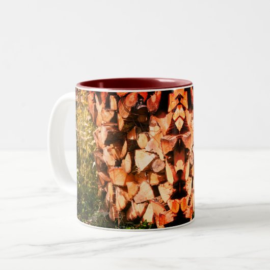 Stacks Firewood Nature Fotografy Zweifarbige Tasse (Vorderseite Links)