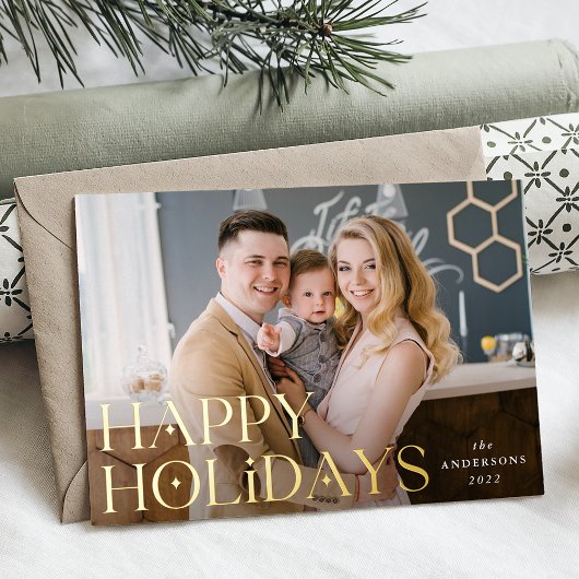 Stacks Happy Holidays Foto Gold Folien Feiertagskarte