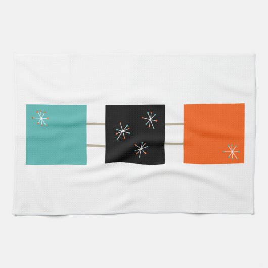 Stacks Turquoise Orange Black Mid Century Geschirrtuch (Horizontal)