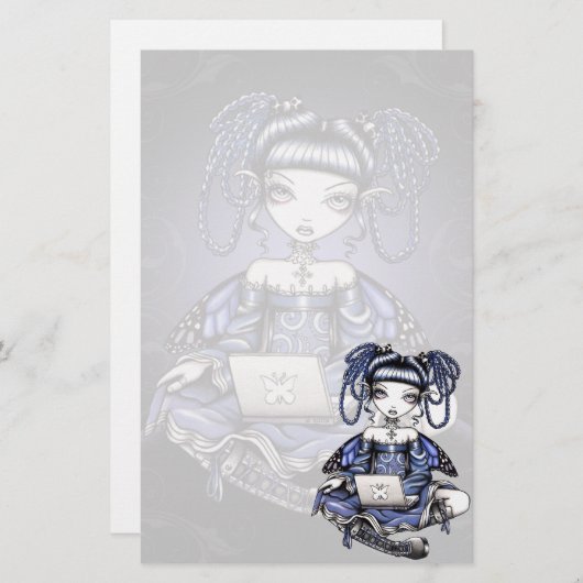 "Stacy" niedliche blaue Schoss-Spitzen-feenhaftes Briefpapier (Vorne/Hinten)