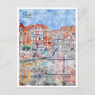 Stade Deutschland vintage Reise Aquarell Postkarte
