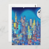 Stadt am Abend A.I. arbeiten nur für Sie. Postkarte (Vorne/Hinten)