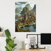 Stadt am Meer | AI Art Poster (Heimbüro)
