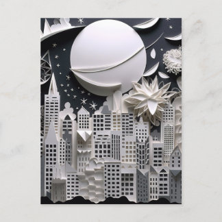 Stadt am nächtlichen Hintergrund der Landschaft Postkarte