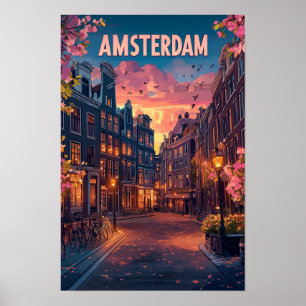 Stadt Amsterdam Niederlande Vintage Reise Poster