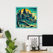 Stadt Atlantis 1 - Holzschnitt Poster (Heimbüro)