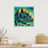 Stadt Atlantis 1 - Holzschnitt Poster (Küche)