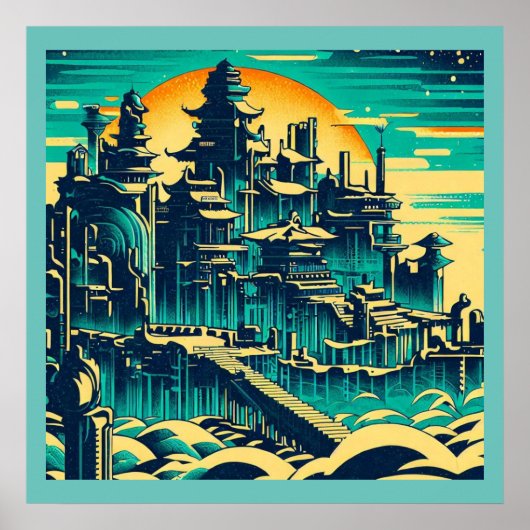 Stadt Atlantis 1 - Holzschnitt Poster (Vorne)