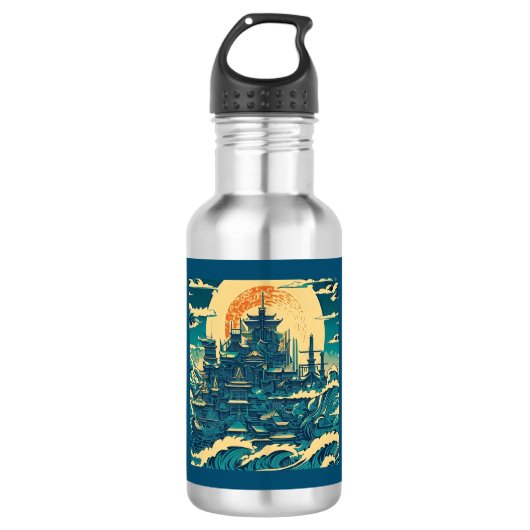 Stadt Atlantis 2 - Holzschnitt Edelstahlflasche (Vorderseite)
