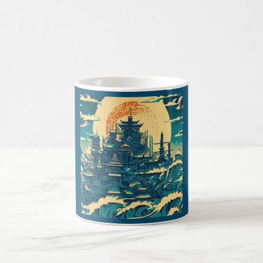 Stadt Atlantis 2 - Holzschnitt Kaffeetasse (Mittel)