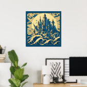 Stadt Atlantis 3 - Holzschnitt Poster (Heimbüro)