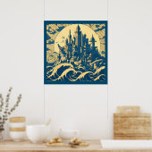 Stadt Atlantis 3 - Holzschnitt Poster (Küche)