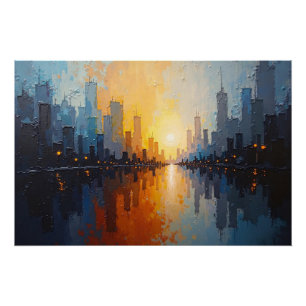 Stadt bei Sonnenuntergang Poster