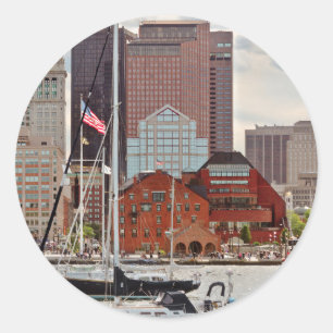 Stadt - Boston Ma - Hafenpromenade Skyline Runder Aufkleber
