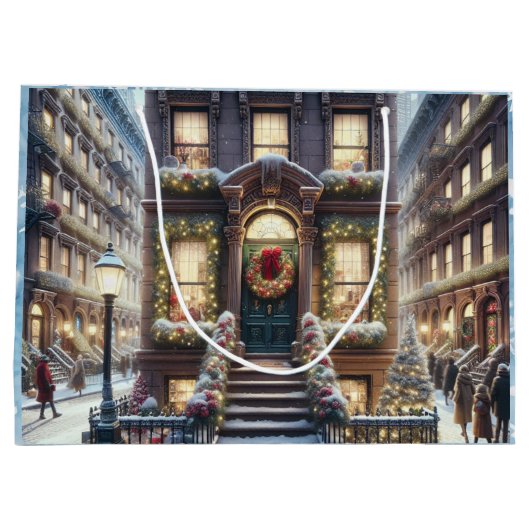 Stadt Brownstone zu Weihnachten Große Geschenktüte (Rückseite)