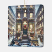 Stadt Brownstone zu Weihnachten Keramikornament (Links)