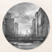 Stadt - Chicago, IL - blickend in Richtung Runder Pappuntersetzer (Vorderseite)
