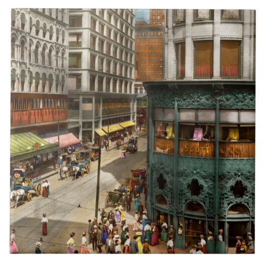 Stadt - Chicago IL - Hustle and Bustle 1907 Fliese (Vorderseite)