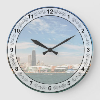 Stadt - Chicago Skyline & The Navy Pier Große Wanduhr