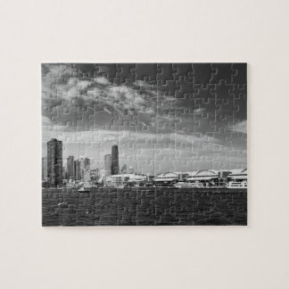 Stadt - Chicago-Skyline u. der Marine-Pier BW Puzzle