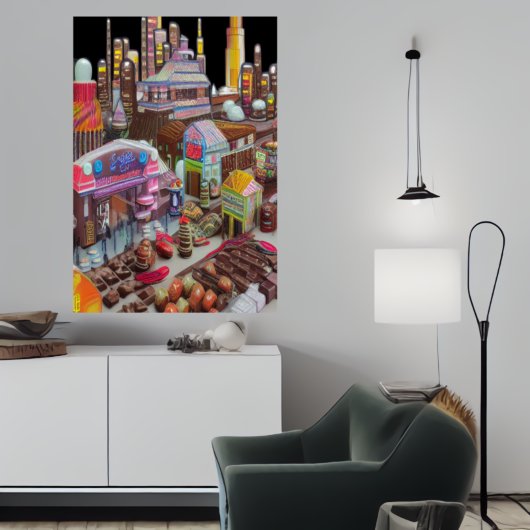 Stadt der Schokolade und Süßigkeiten | AI Art Post Poster
