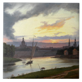 Stadt Dresden bei Sunset (deutsche Landschaft) Fliese
