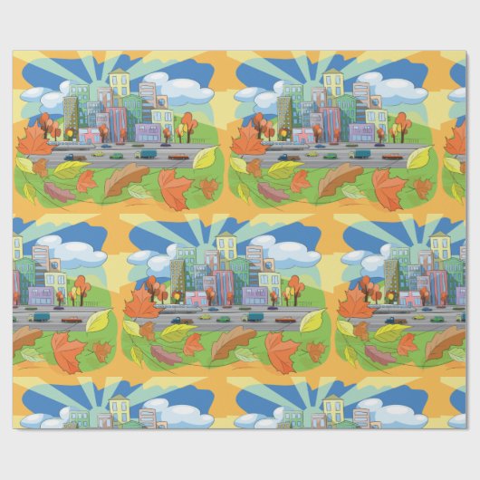 Stadt im Herbst Geschenkpapier (Flach)