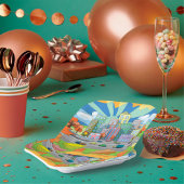 Stadt im Herbst Pappteller