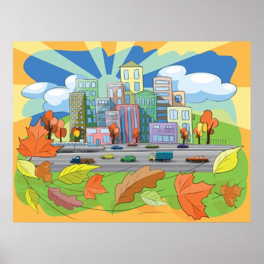 Stadt im Herbst Poster (Vorne)
