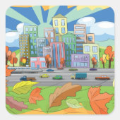 Stadt im Herbst Quadratischer Aufkleber (Vorderseite)