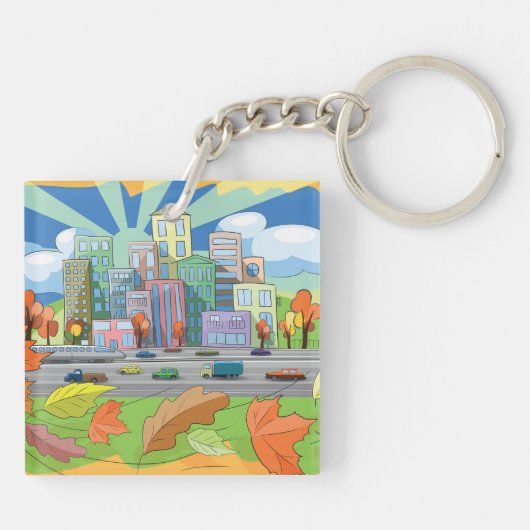 Stadt im Herbst Schlüsselanhänger (Rückseite)