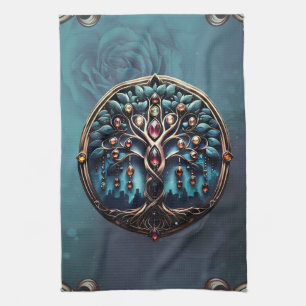 Stadt im Schatten des luxuriösen Baumes des Lebens Geschirrtuch