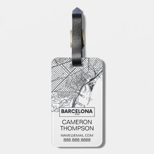 Stadt-Karte Barcelonas, Spanien | Gepäckanhänger (Rückseite vertikal)
