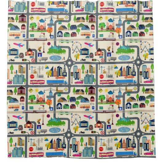 Stadt-Karten-Muster Duschvorhang (Vorderseite)