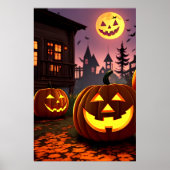 Stadt, Kürbis und Kürbismond | AI Art Poster (Vorne)