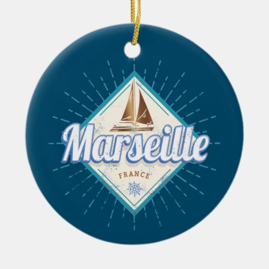 Stadt Marseille Frankreich Retroschiff Vintag Keramik Ornament (Vorne)