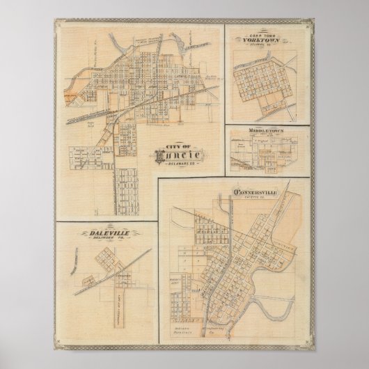 Stadt Muncie, Delaware Co mit Yorktown Poster (Vorne)