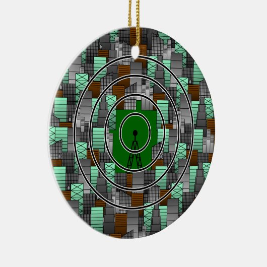 Stadt-Muster mit Radioturm Keramik Ornament (Rechts)