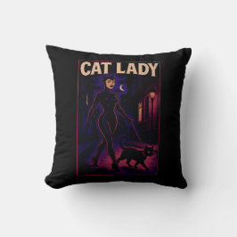 Stadt Nacht Sass Katze Lady Comic Art Schwarze Kat Kissen