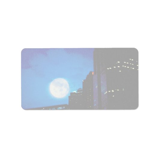 Stadt nachts mit Mond Adressaufkleber (Vorne)