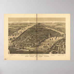 Stadt New York 1886 Antike Panoramakarte Poster
