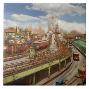 Stadt - New York - Die Brooklyn Bridge von 1903 Fliese