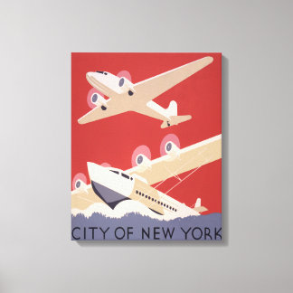 Stadt New York | WPA-Plakat für Vintage Flugzeuge Leinwanddruck
